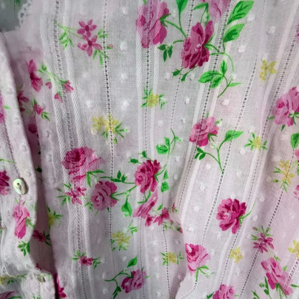 Nanette Lepore Pink Rose Floral Peasant Blouse Crochet Lace Cottagecore Boho Siz - Image 4