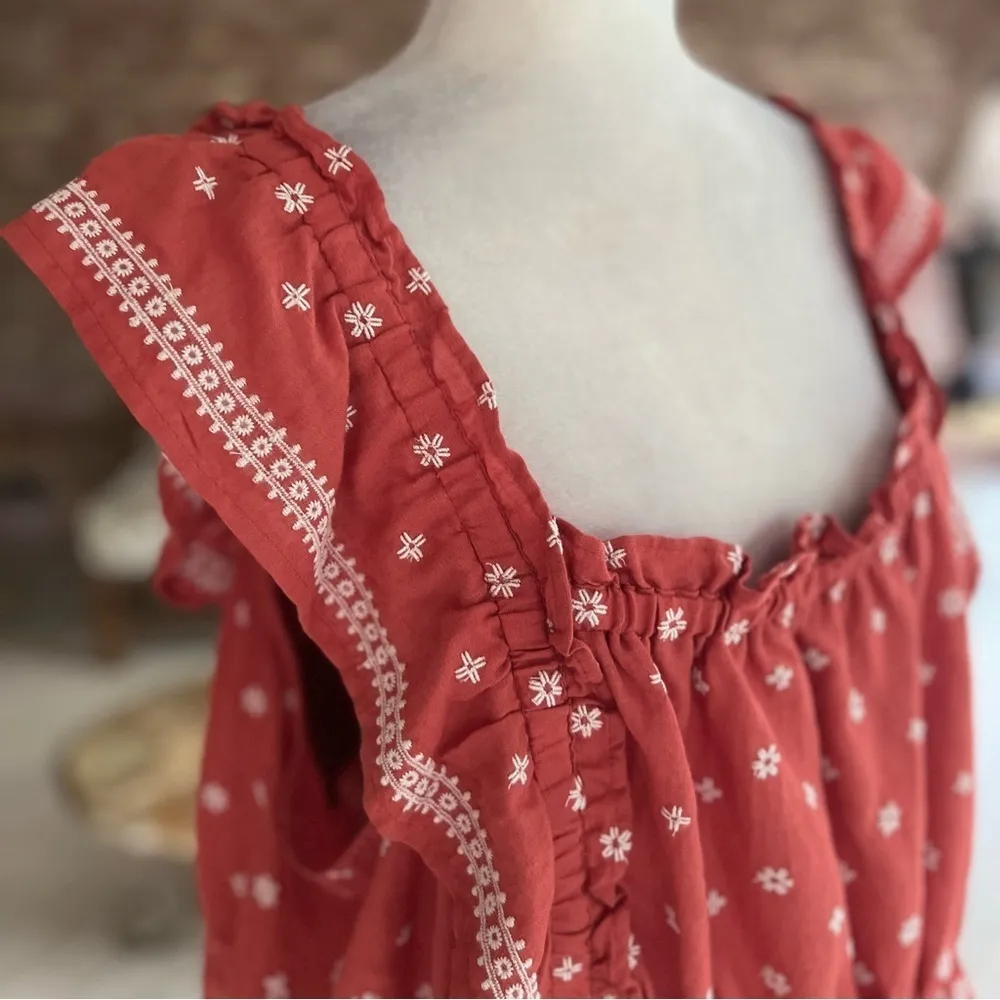 NWT Old Navy Top Smocked Ruffle Sleeve Coral Embroidered XXL Boho Peasant Casual - Image 15