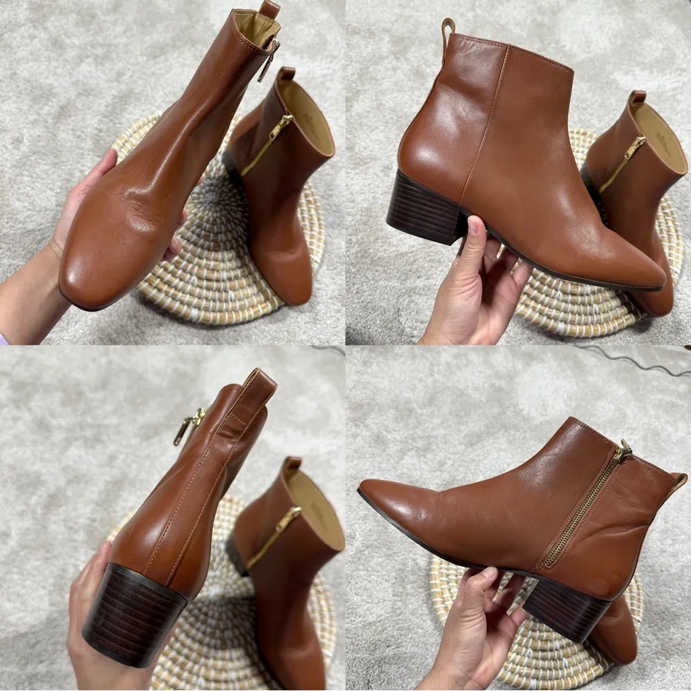 Talbots  Dakota Ankle Boots Leather Block Heels Almond Toe Classic in Brown 9 - Image 13