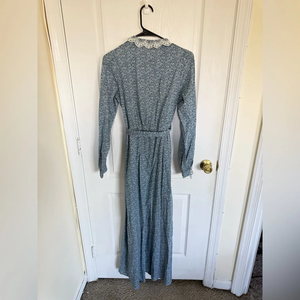 Sèzane Savanah Blue Floral Cottagecore Lace Trim Maxi Dress - Image 7