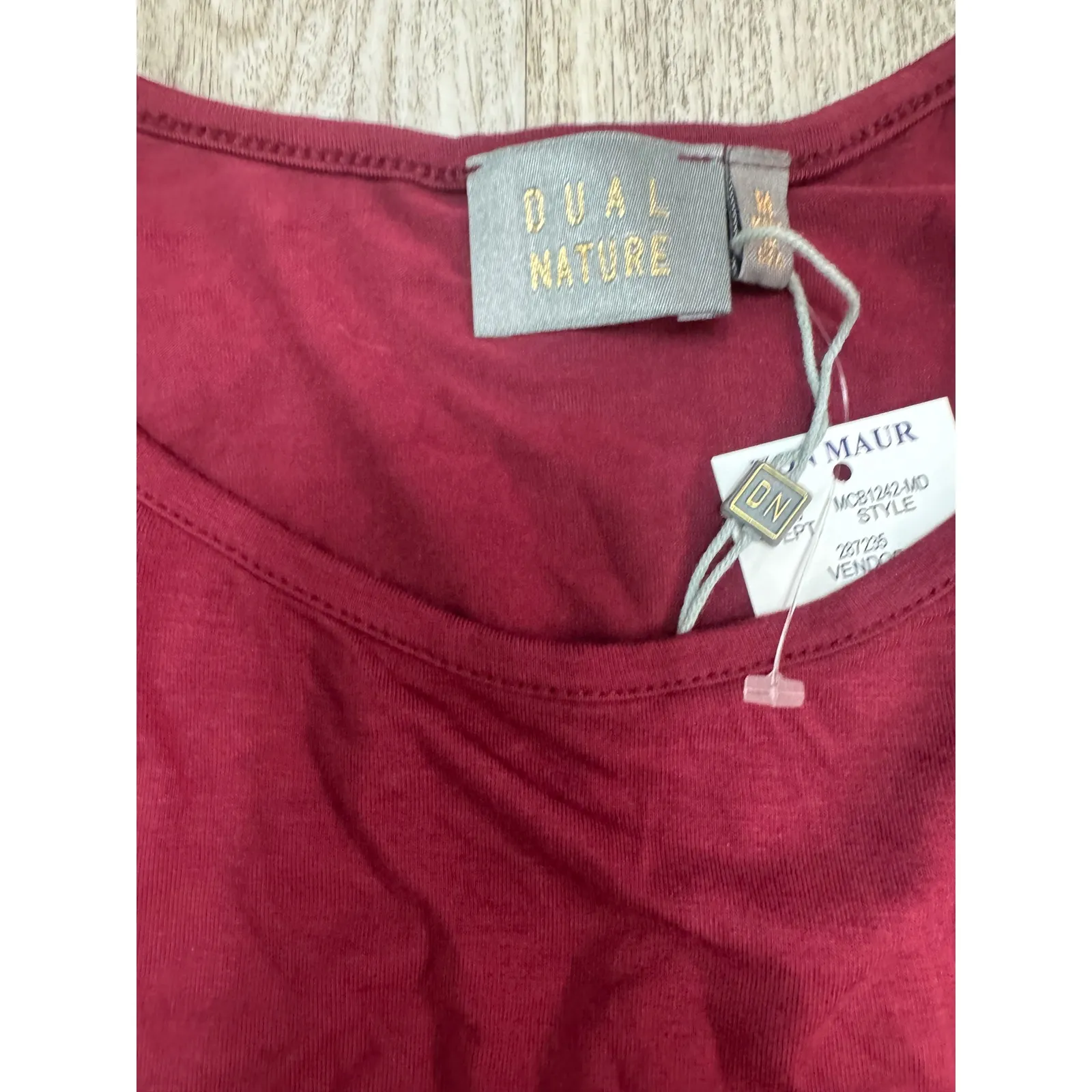 DUAL NATURE Womens Burgundy Long Sleeve Tie‎ Detail Ruched Sleeve Top Size M Red Size M - Image 3