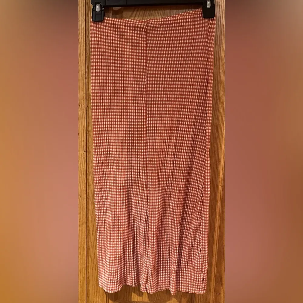 ZARA Ruched Crop Top Camisole & Midi Skirt Set Orange & White Gingham Size Small - Image 8