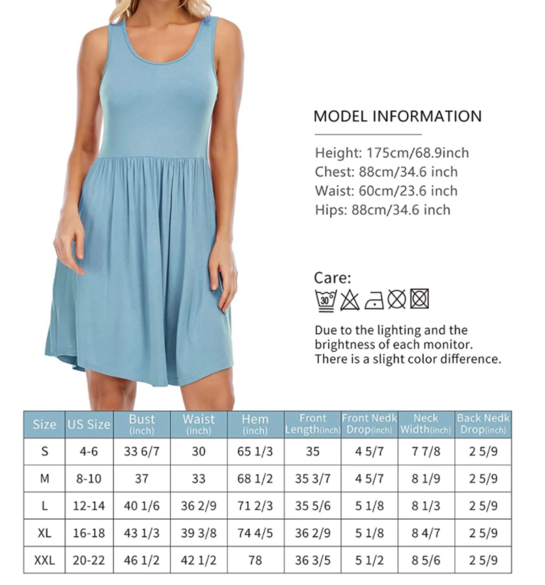 Simple Casual Loose Fitting Elastic Mini Skater Dress With Pockets Blue Large - Image 6