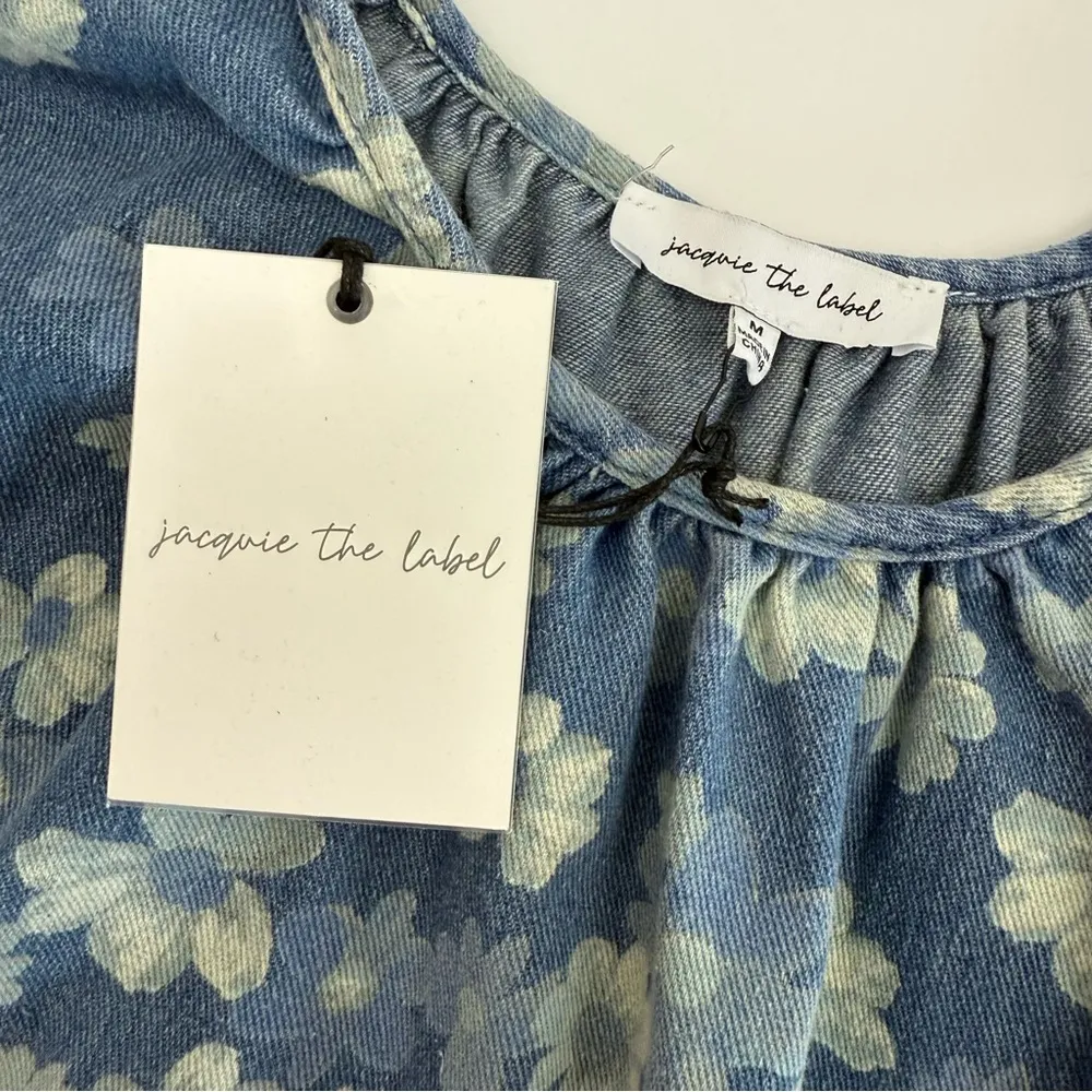Jacquie The Label Denim Floral Printed Tie Babydoll Ruffle Hem Festival Dress Blue Size M - Image 8