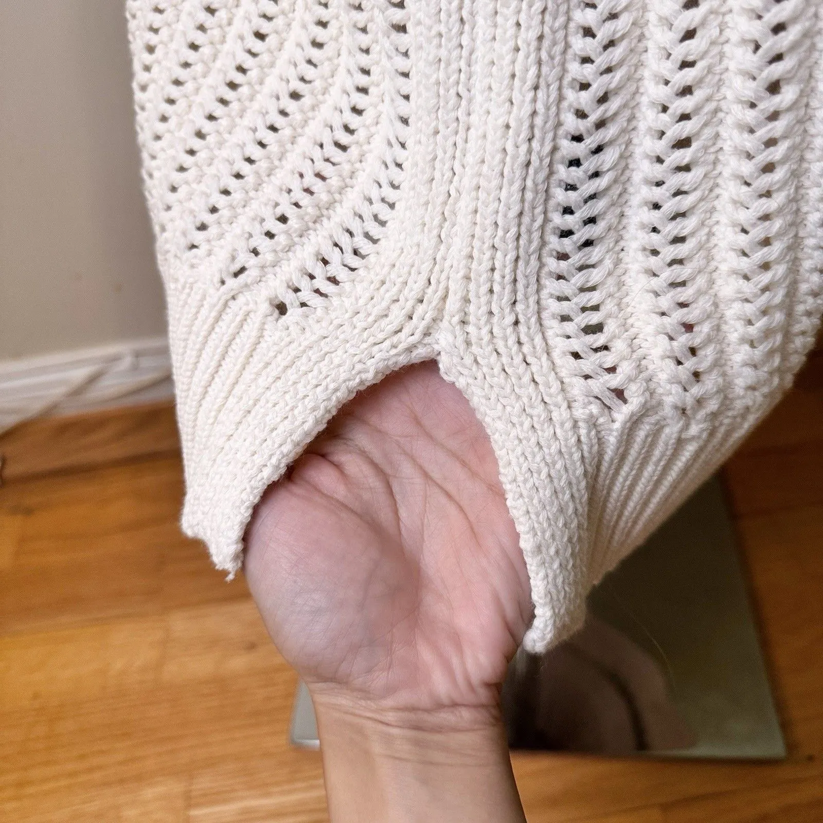 Frye Women’s Chunky Cable Knit Pullover Sweater Cap Sleeve Cream White Sz M EUC - Image 11