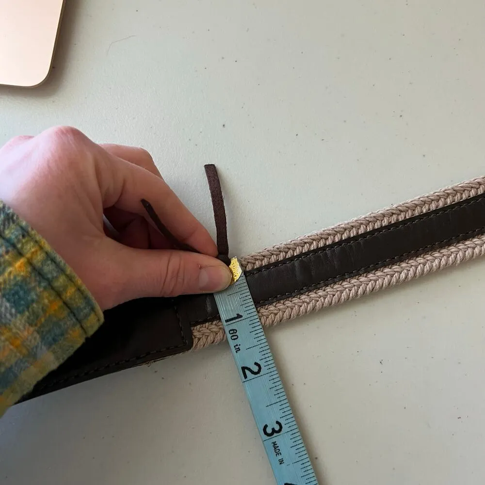 Columbia 90s Brown Genuine Leather Natural Fiber Woven Belt Size XL - Image 9