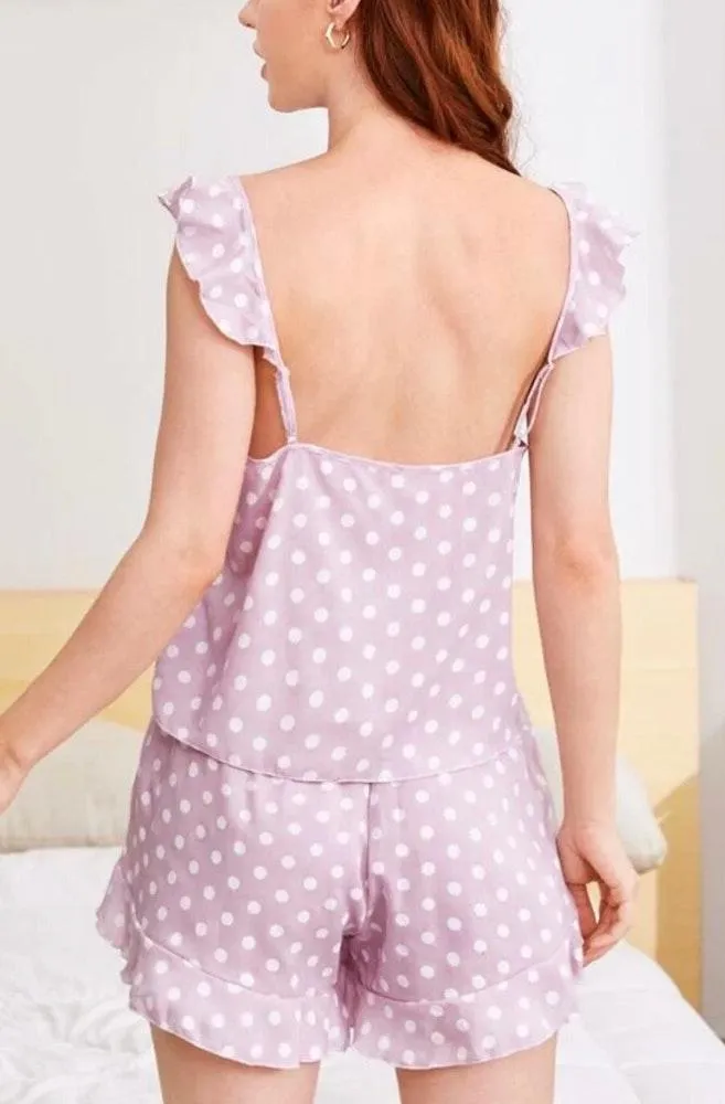 Two Pieces Polla Dot Pajamas set new Pink - Image 4
