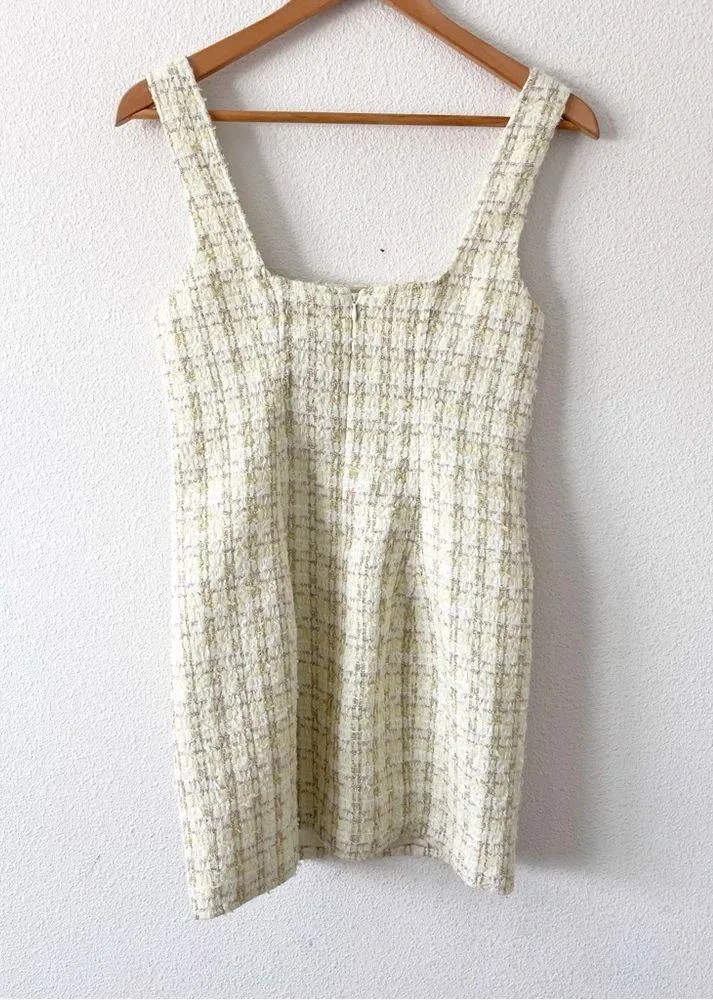 Rumored Twiggy Tweed Sleeveless Mini Dress in Lemon Yellow Size 4 - Image 9