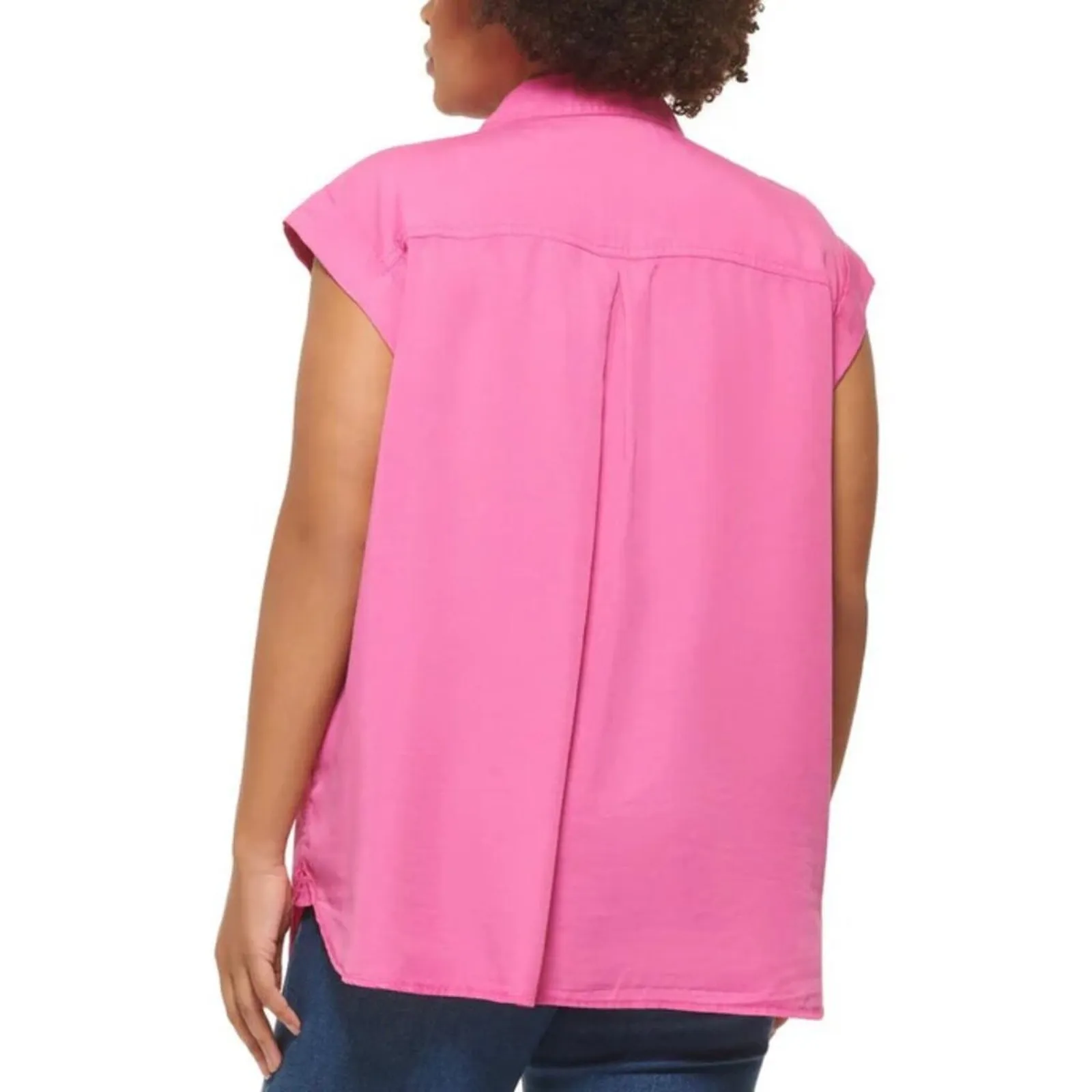NWT Calvin Klein Jeans Tencel Button Down Collar Sleeveless Top Hot Pink Modest Size 3X - Image 2