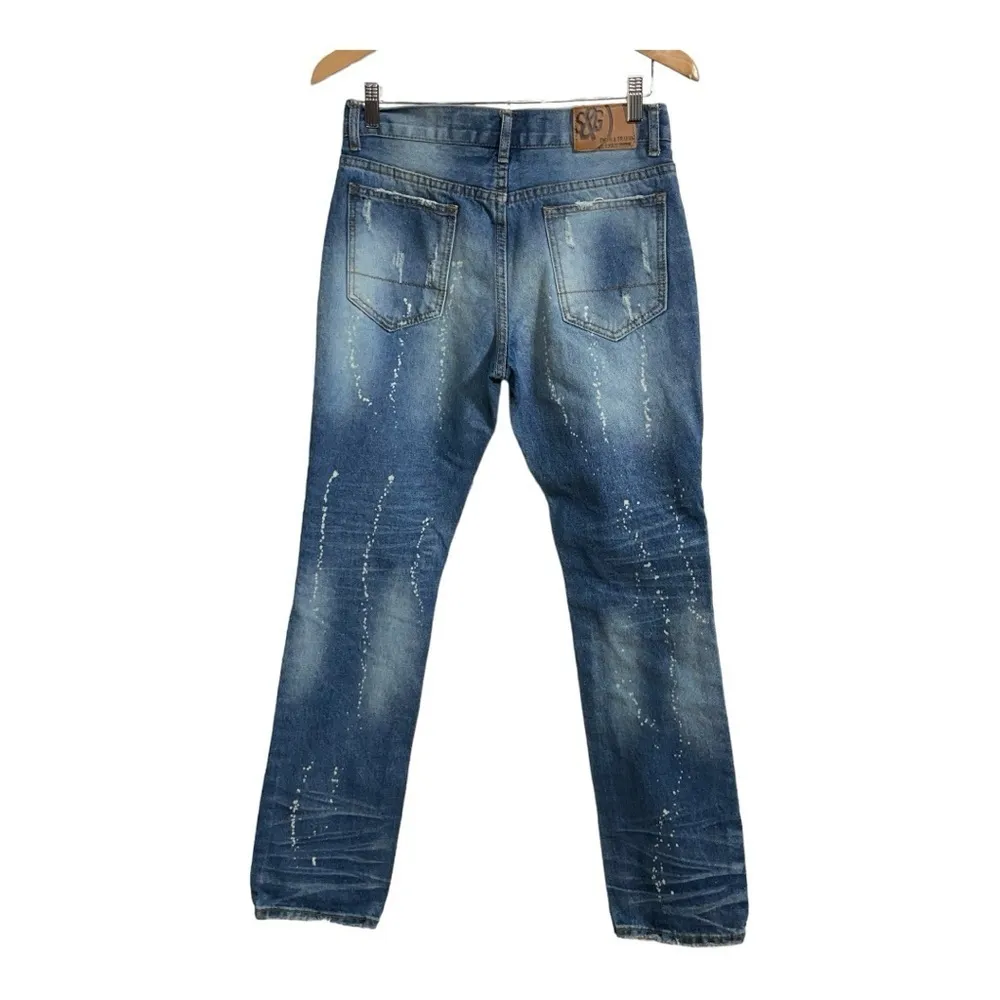 Smith & Graham Moto Distressed Jeans Paint Size 16 Blue - Image 2