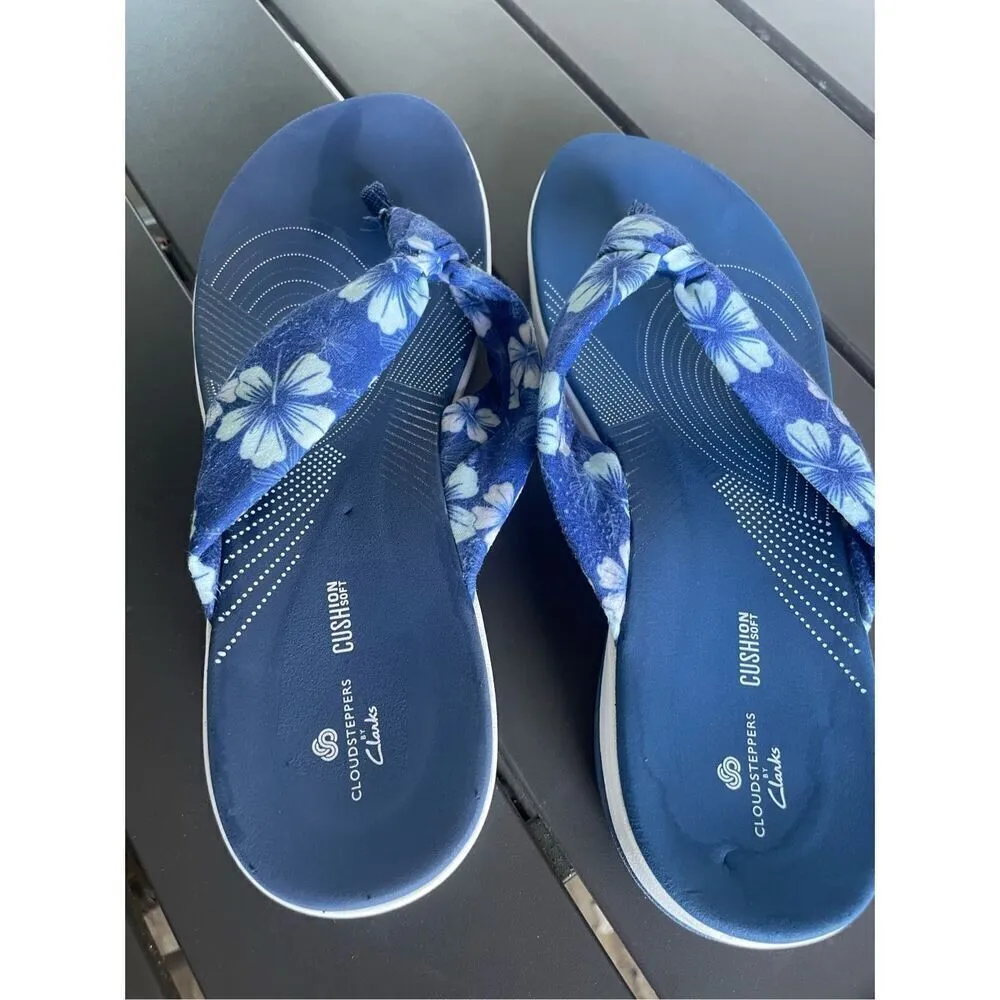 Women’s Clarks Aria Gibson Blue Floral Fabric Thong Sandals Size 10 - Image 13