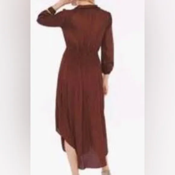 Chico’s Peasant Boho Button Up Flowy Midi Dress Rich Mahogany Brown NEW Size 10 - Image 3