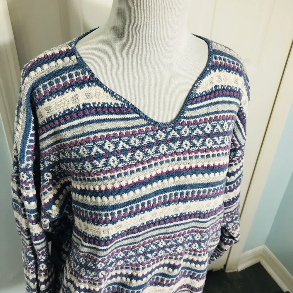 Vintage Woolrich Blue & White Striped Pattern Sweater 100% Cotton Size Medium - Image 2