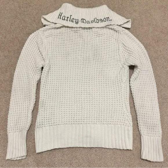 Harley Davidson Women’s Zip Up Sweater Size Medium Y2K Chunky Knit Pullover - Image 2