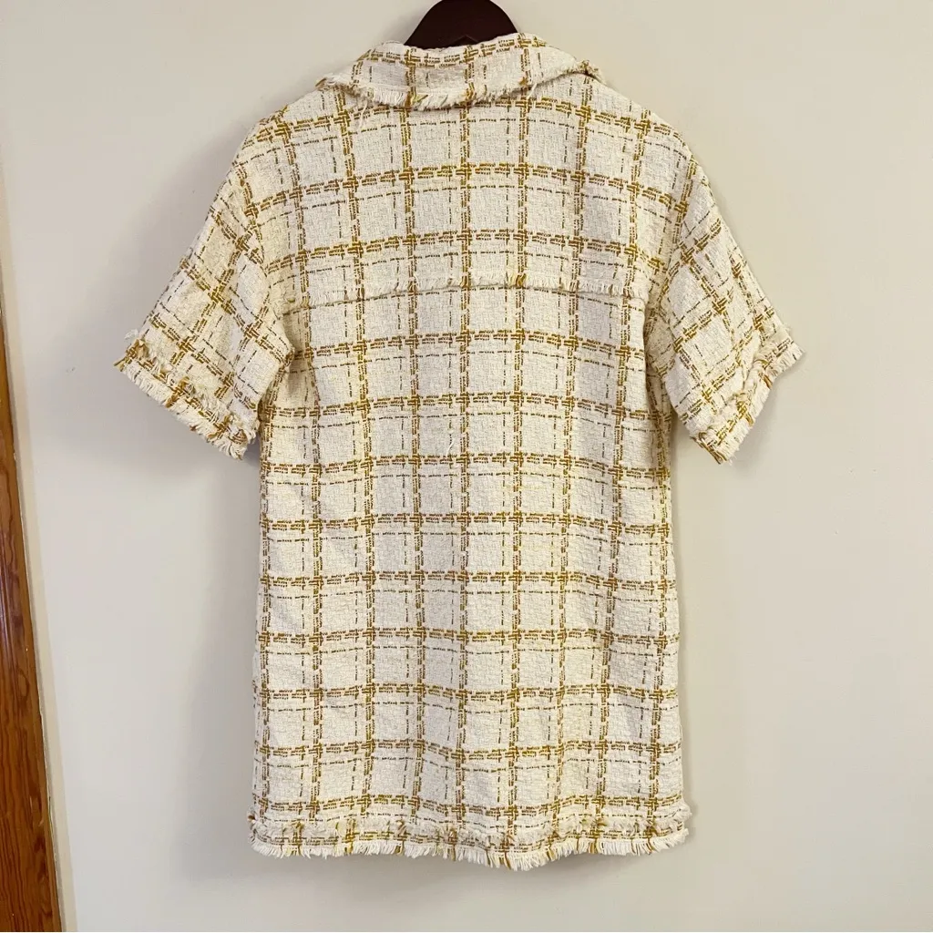 Zara Womens Short Blazer Dress Large Frayed Trim Double Breasted Plaid 2452/492 - Image 11