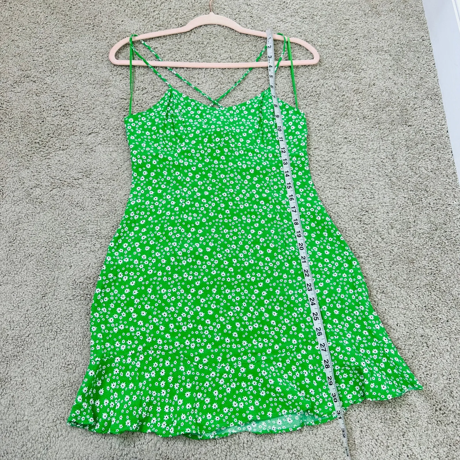 Zara Women's Medium Green Ditzy Daisy Floral Print Short Mini Sun Dress - Image 10