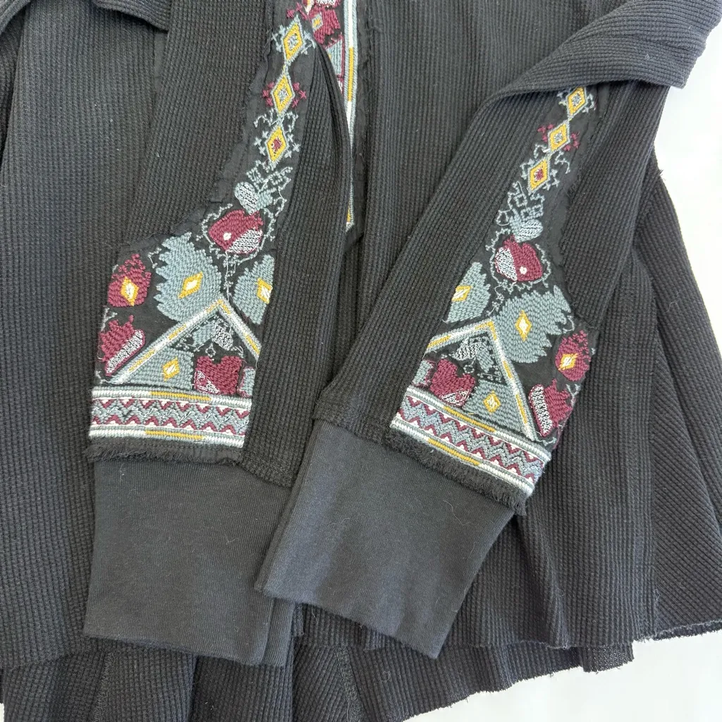 Free People X Marion Embroidered Thermal Waffle Knit Long Sleeve Cuff Top Black - Image 11