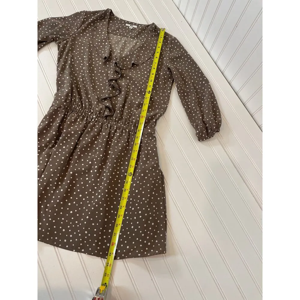 Uniqlo Womens Dress Brown & White Polka Dot Ruffle V-Neck Casual Mini Size XS - Image 4