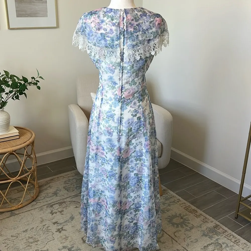 Vintage Jessica McClintock Floral Garden Lace Trim Maxi Prom Bridesmaid Dress - Image 2