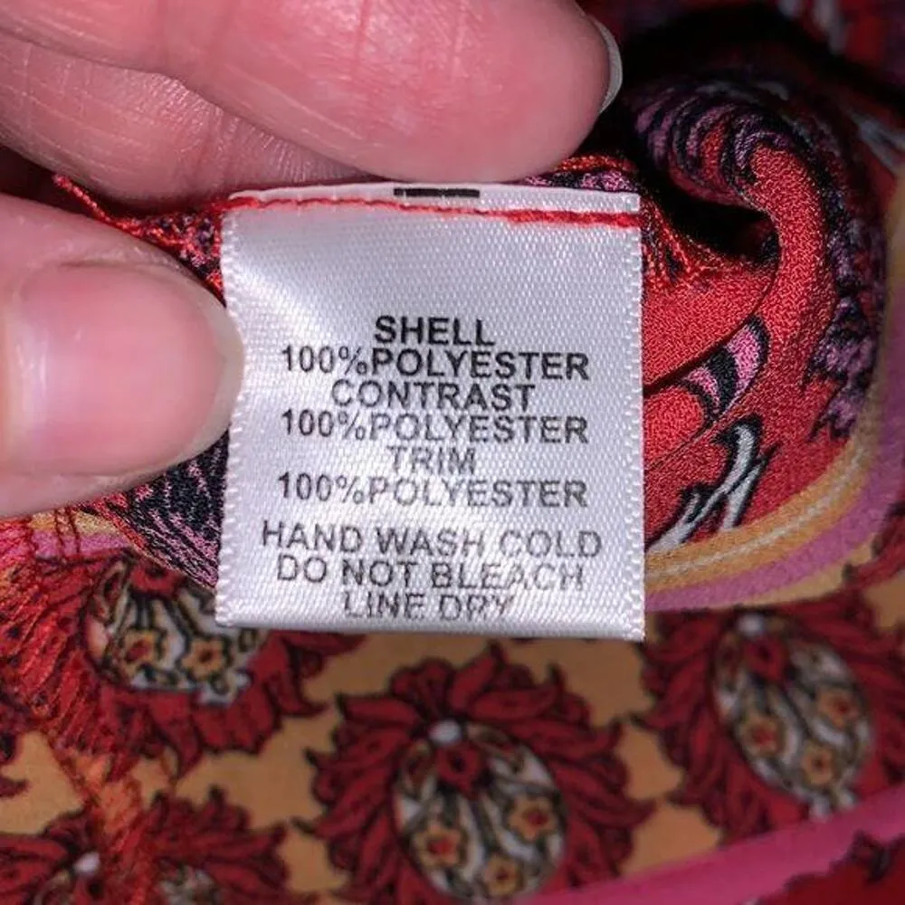 W5 Womens Blouse Top Ruffled V Neck Collar Relaxed Fit Short Sleeve Red Large - Image 8