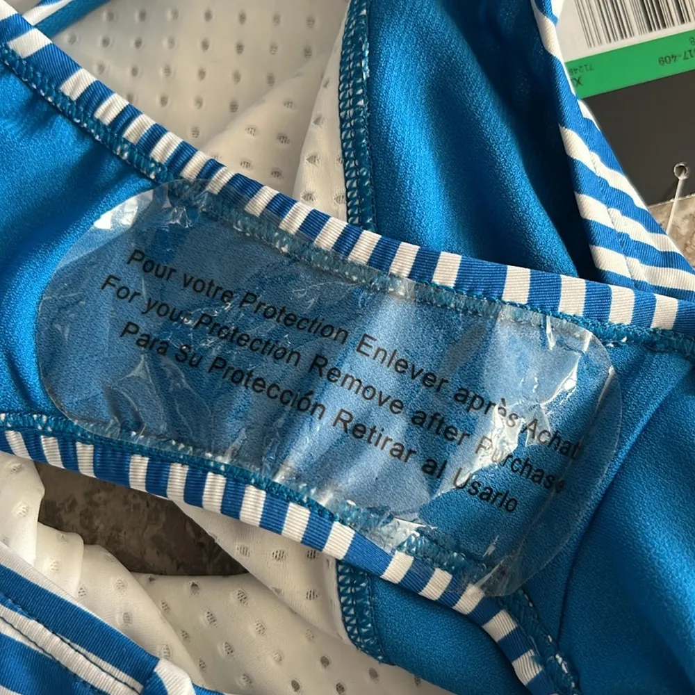 Nike Striped High Waisted Bikini Bottoms, Blue & White Size XL New w/Tag - Image 6
