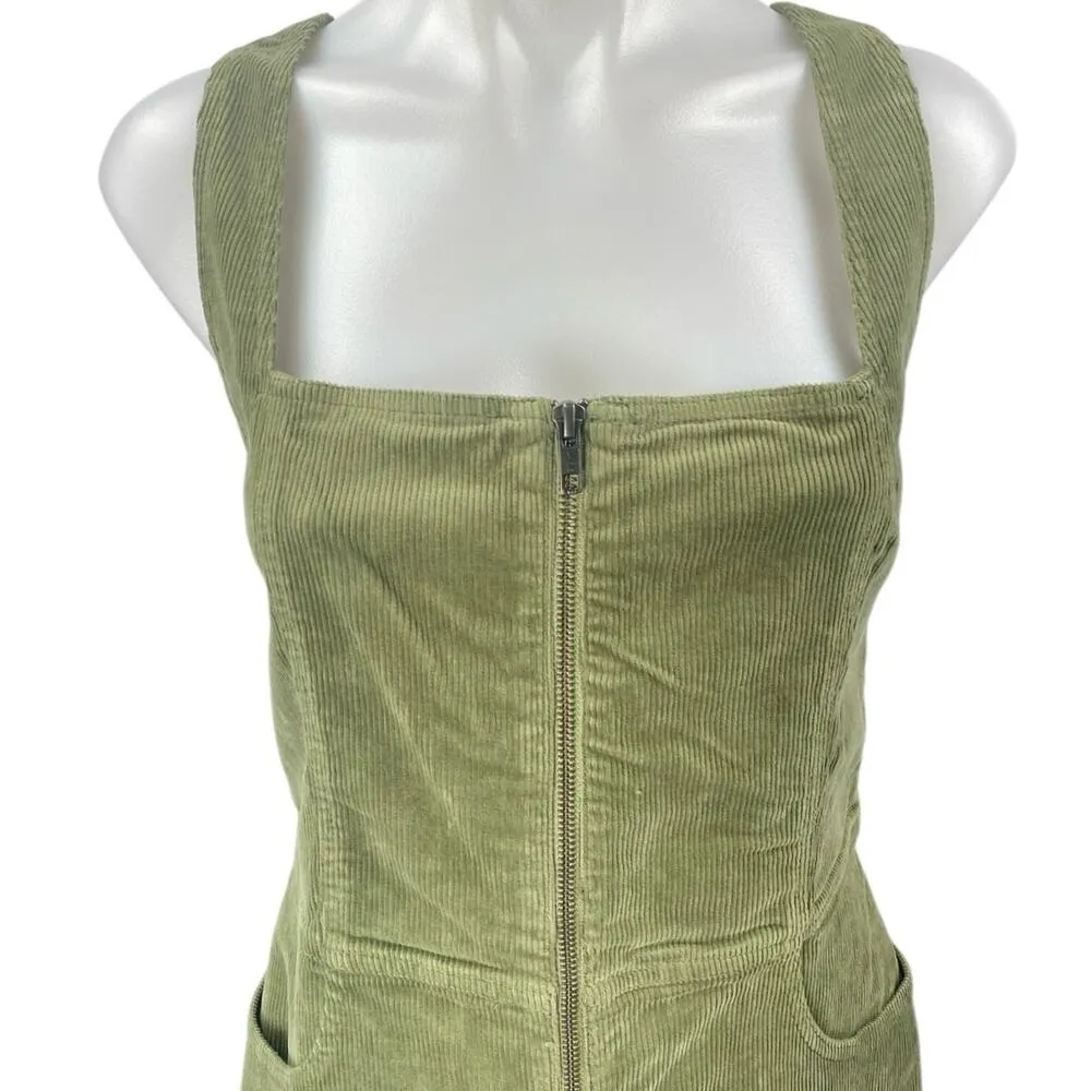 NEW Alice + Olivia Renita Green Corduroy Sleeveless Zip Up Overall Mini Dress 10 - Image 3