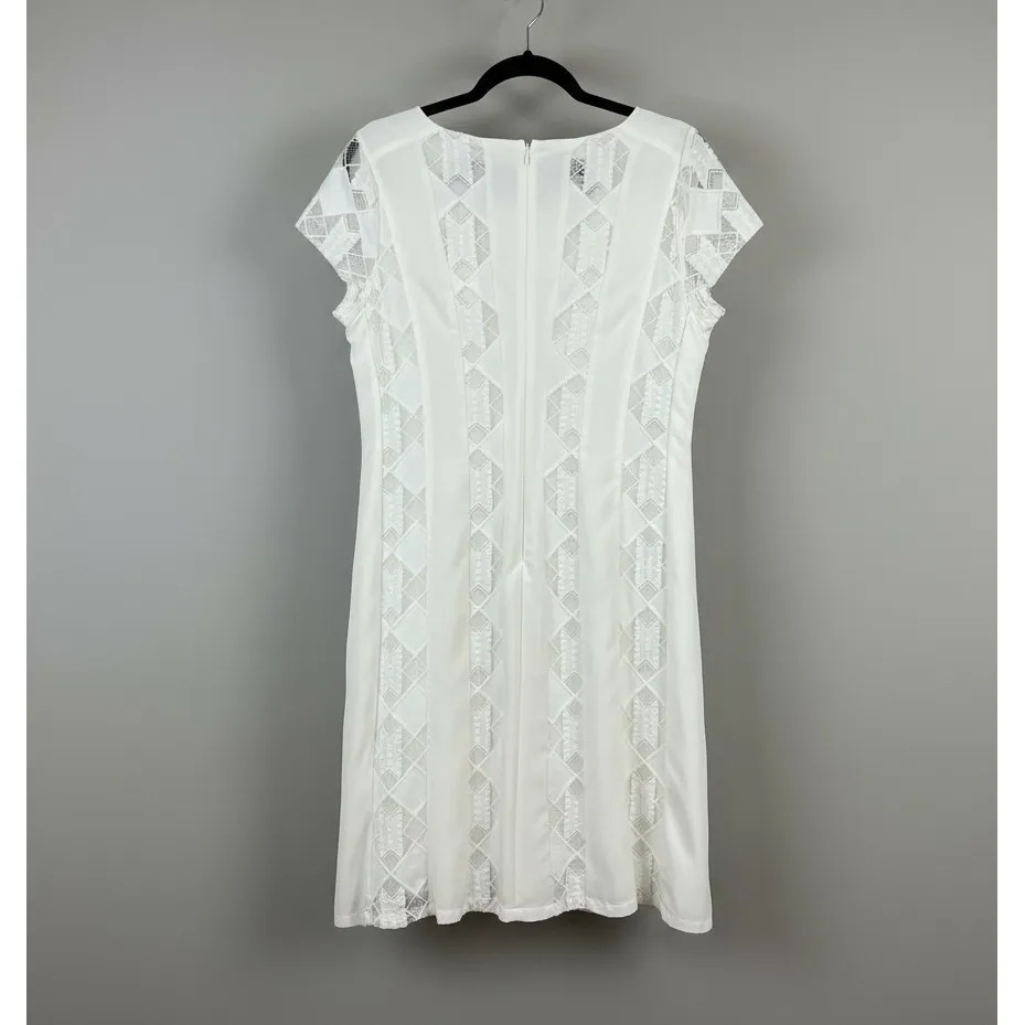 Rafaella White Lace Dress 12 Elegant Party Cocktail Midi Career Short‎ Sleeve # - Image 3