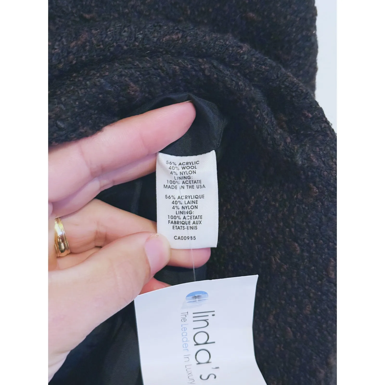 VTG Nanette Lepore Dark Academia Tweed Wool Pencil Skirt 8 Brown Black Preppy - Image 6