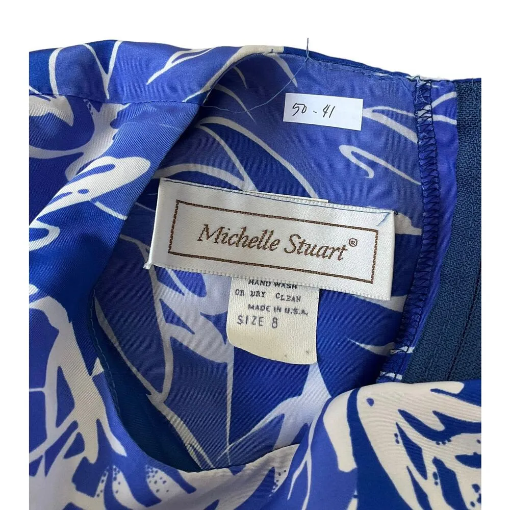 Michelle Stuart Blue Vintage w/ Shoulder Pads Midi Dress Women's Size 8 | 50 - Image 4