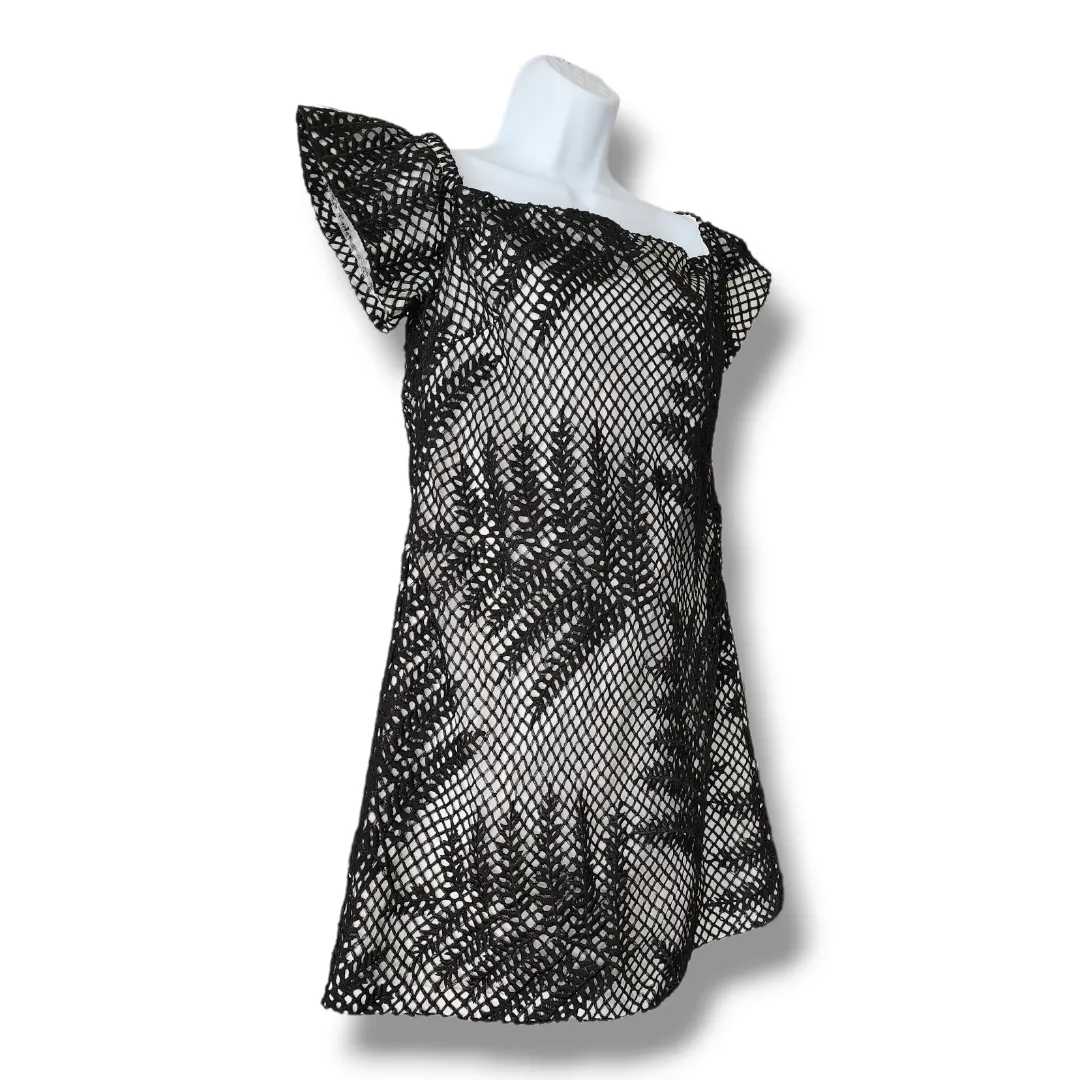 Hutch Off the Shoulder Cap Sleeve Dress – Black Mesh Leaf Overlay Size 6 - Image 4