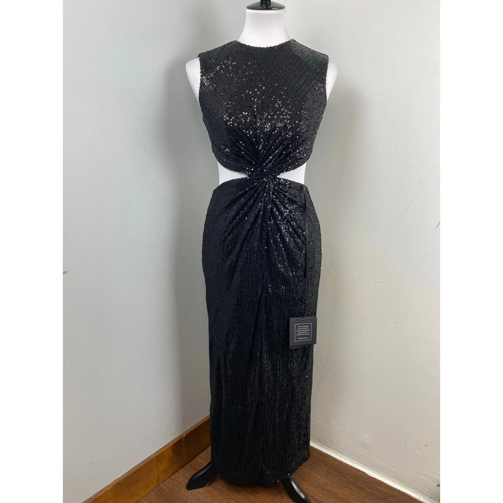 Mac Duggal Black Sequin Front Twist Cut Out Sheath Dress Size 4 27022 $298 - Image 5