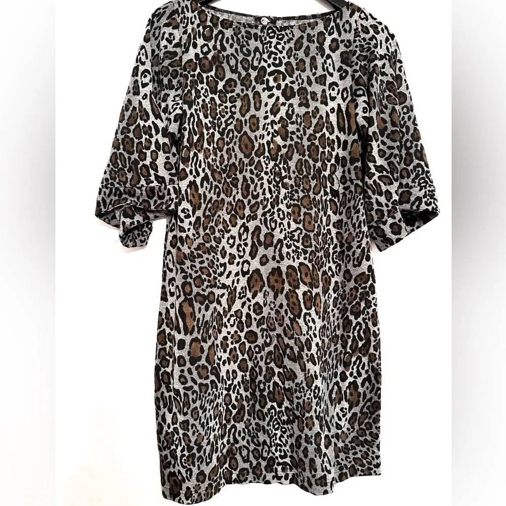 MSK Gray Leopard Print Midi Dolman Sleeve Dress Size Medium Animal Print - Image 5
