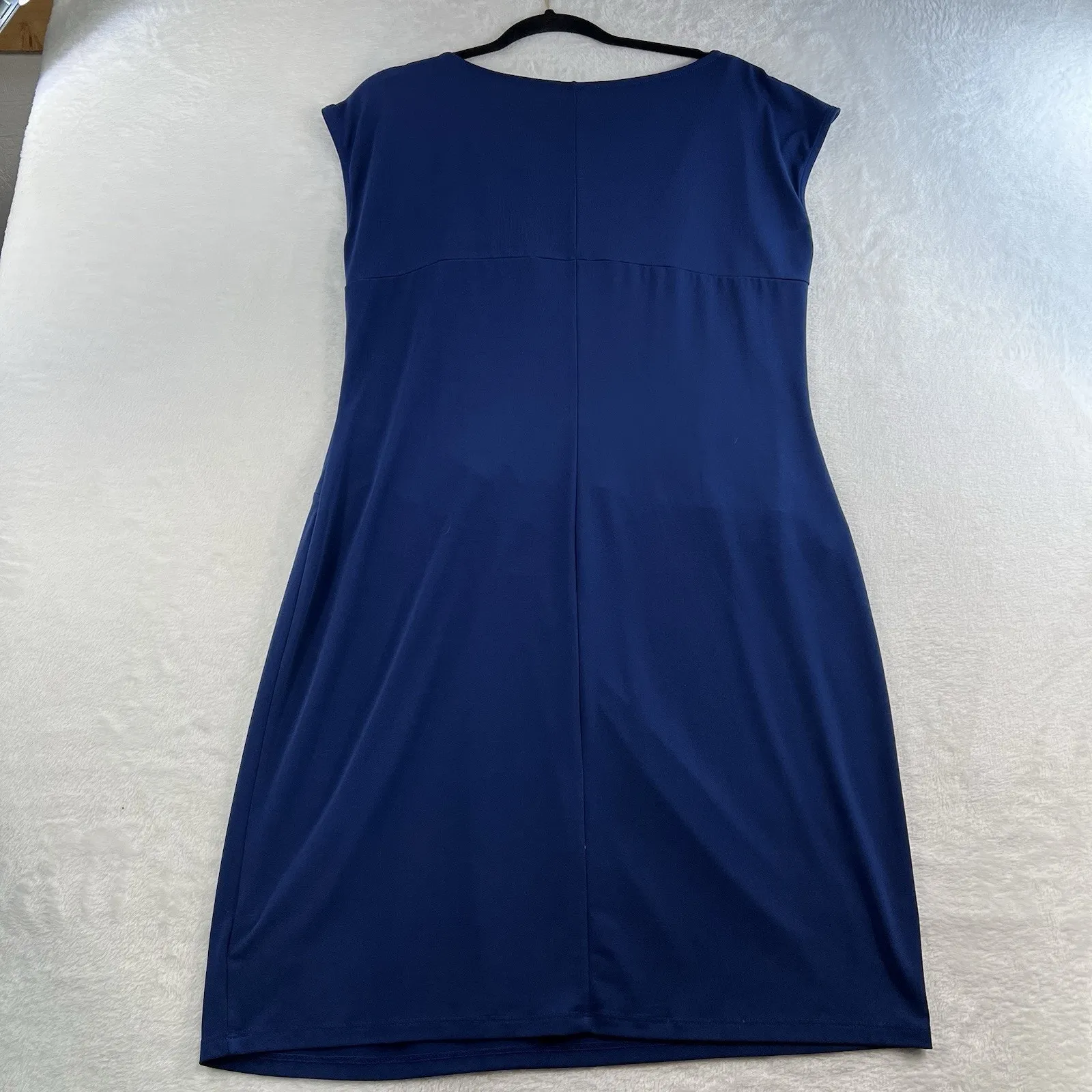 Michael Kors XL Ruched Pencil Dress Draped Flattering Blue Slinky Stretch Womens - Image 14