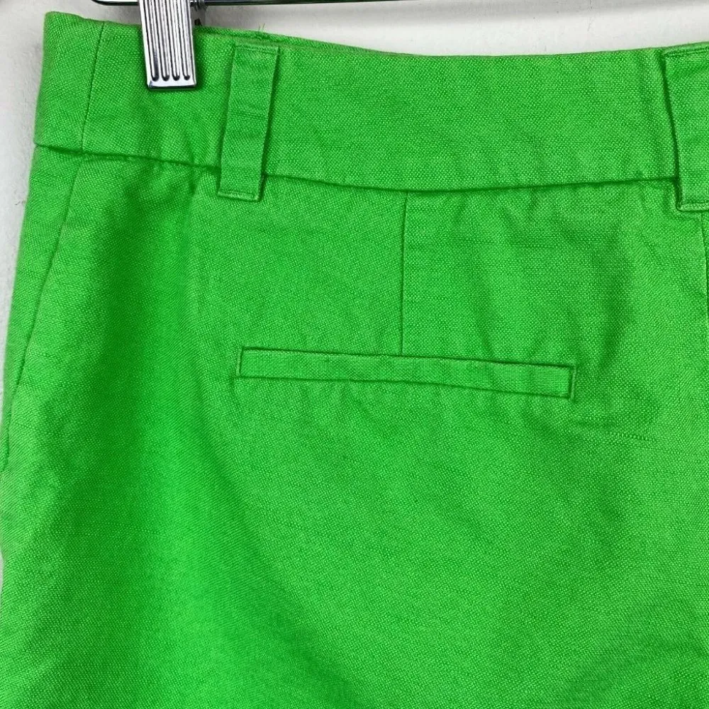 J. Crew Shorts 0 Green Linen Cotton 4" Scalloped Hem Pockets Summer Casual Women - Image 5