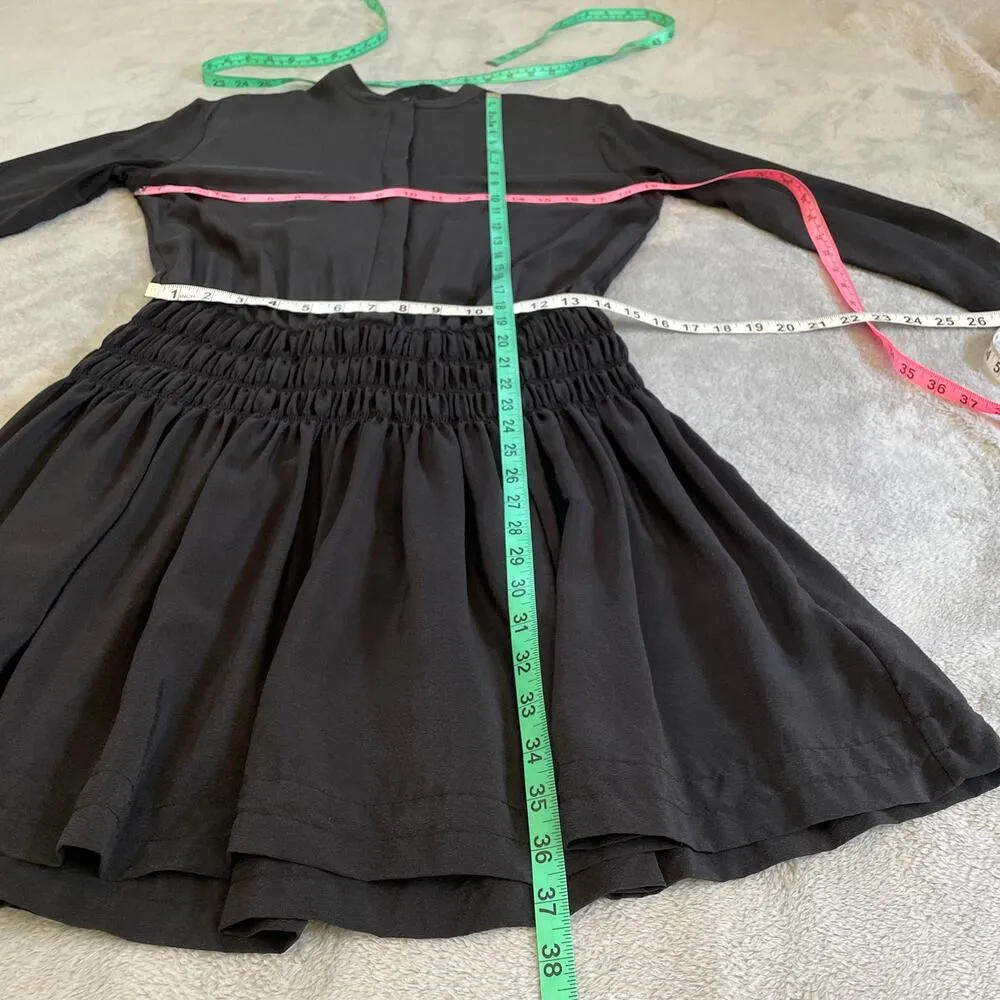 AllSaints Dress Womens 2 Black Briar Silk Smocked Drop Waist Goth Witch Boho - Image 7