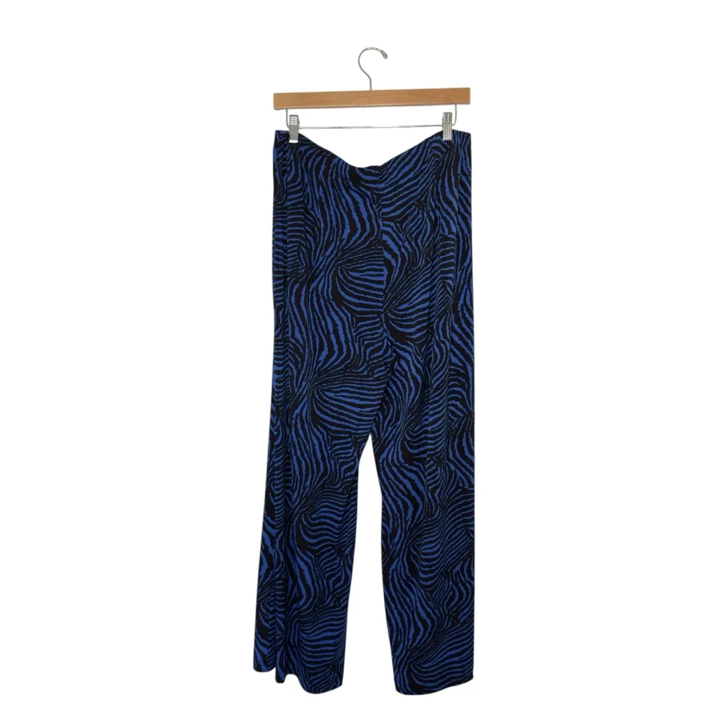 Peter Nygard Blue Black Wide Leg Elastic Waist Stretch Pull Pants - Image 2