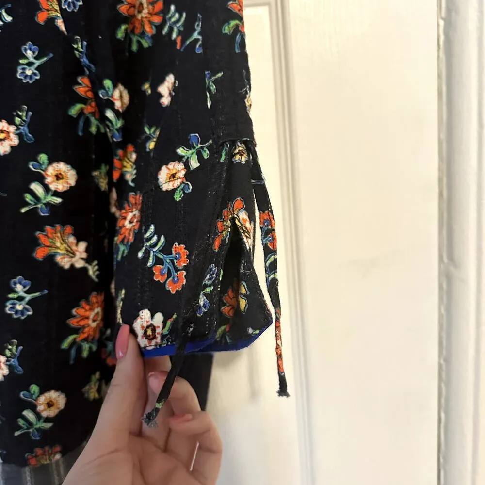 Tru Luxe Jeans Floral Boho Button Down Blouse Sz S Blue - Image 3