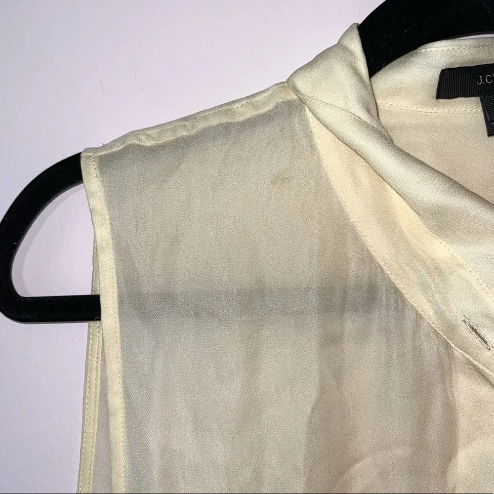 Cream Silk Button Front Sheer Sleeveless Blouse - Image 4