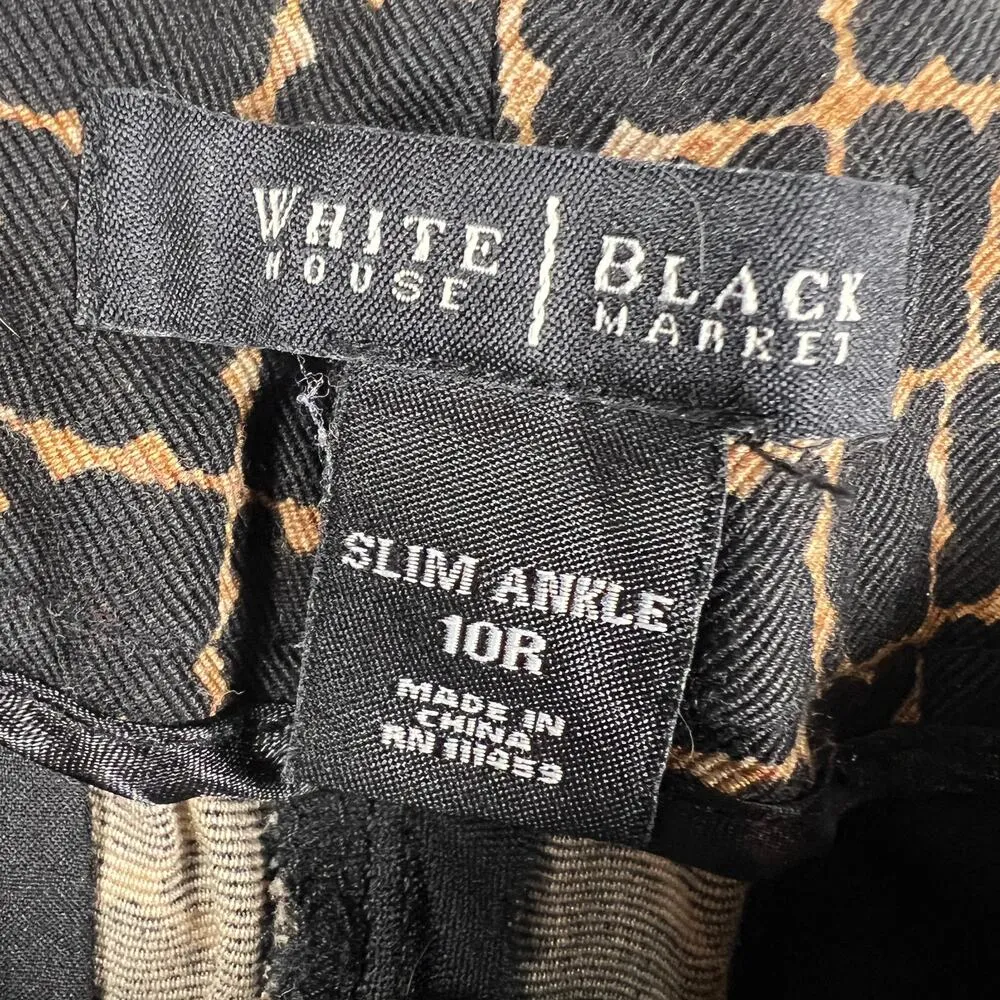 White House Black Market Slim Ankle Pants Black/Brown Geometric Pattern Size 10R - Image 6