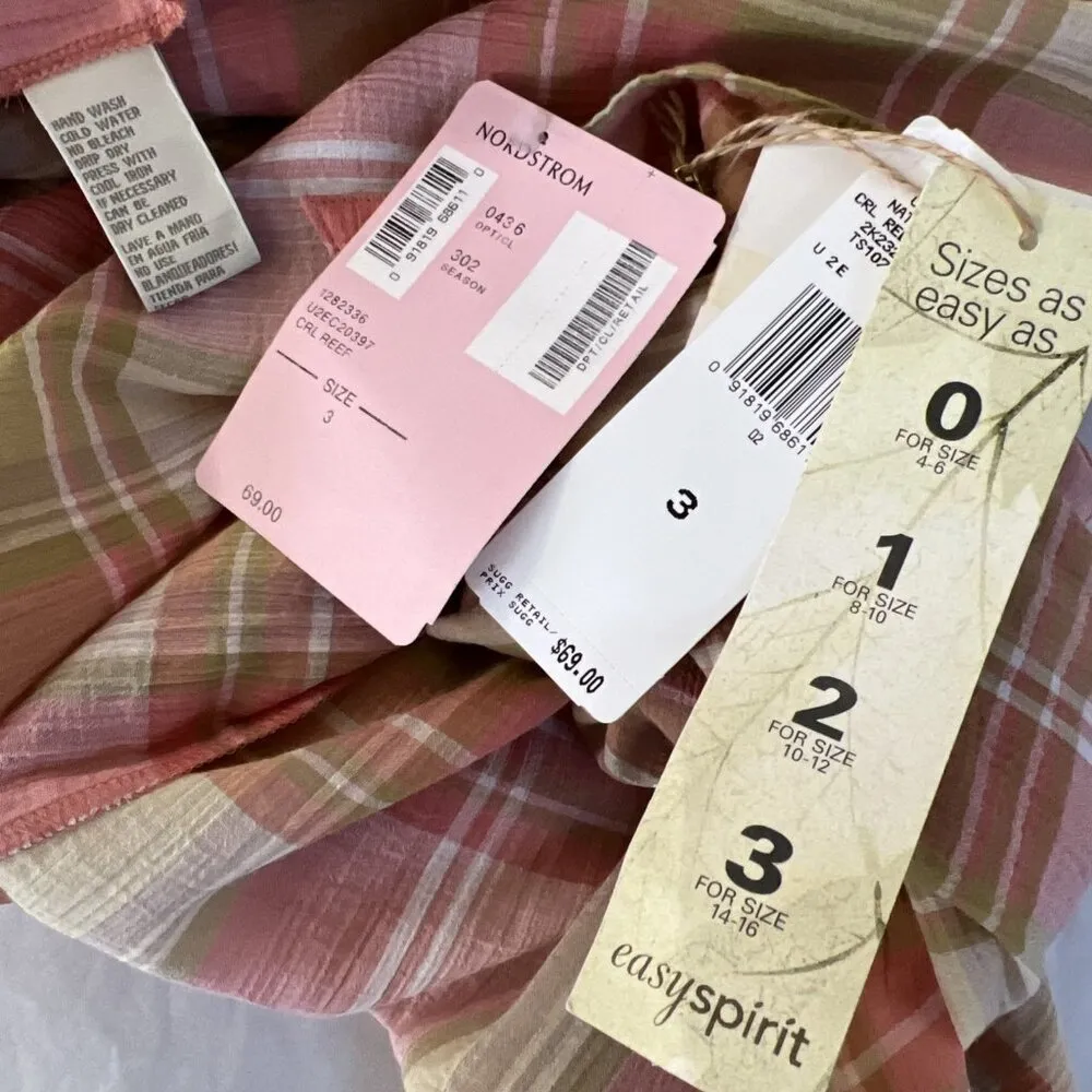 Easy Spirit Sz 14 Sheer Plaid Button Shirt + Matching Camisole Pink and Green - Image 7