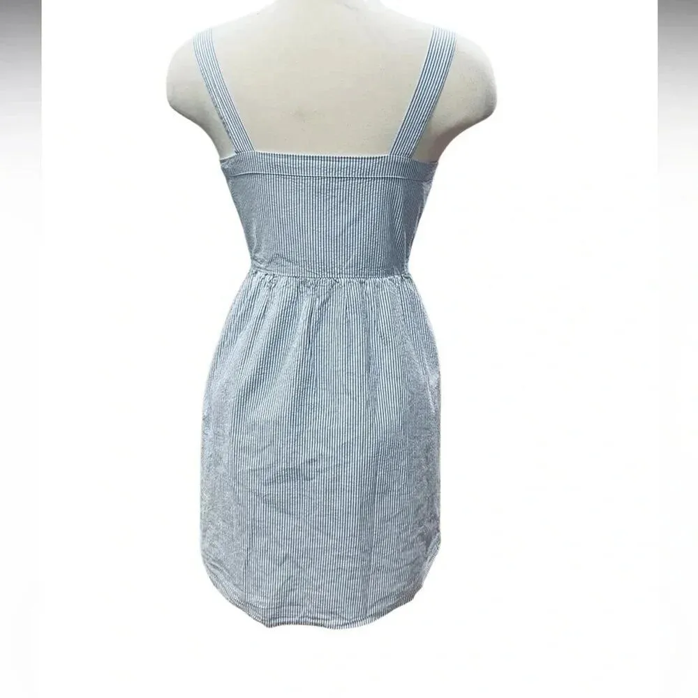 J.Crew Factory Blue Stripe Seersucker Dress Coastal Button Front Size 6 - Image 4
