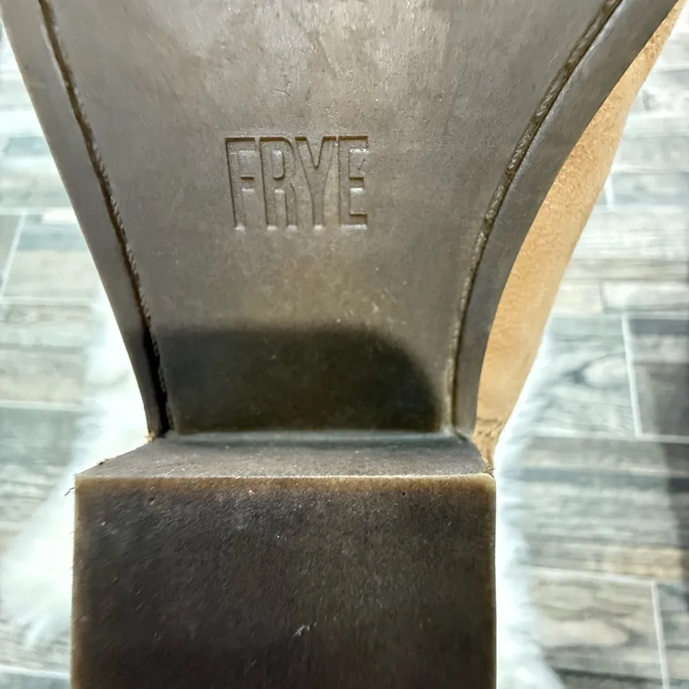 Frye Rowen Gore Mule Beige Suede Leather Block Heels - Image 10