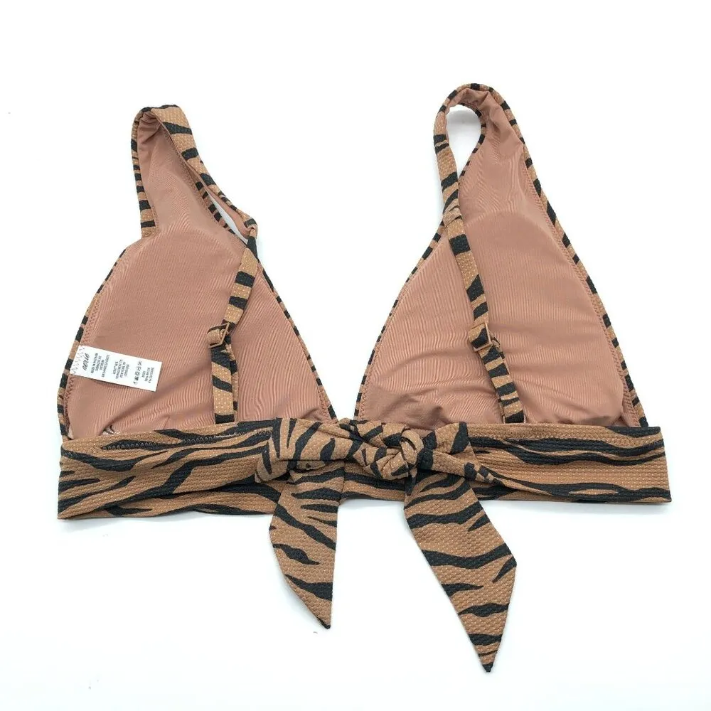 Aerie Bikini Top Triangle V Neck Tiger Stripe Brown Black M - Image 2