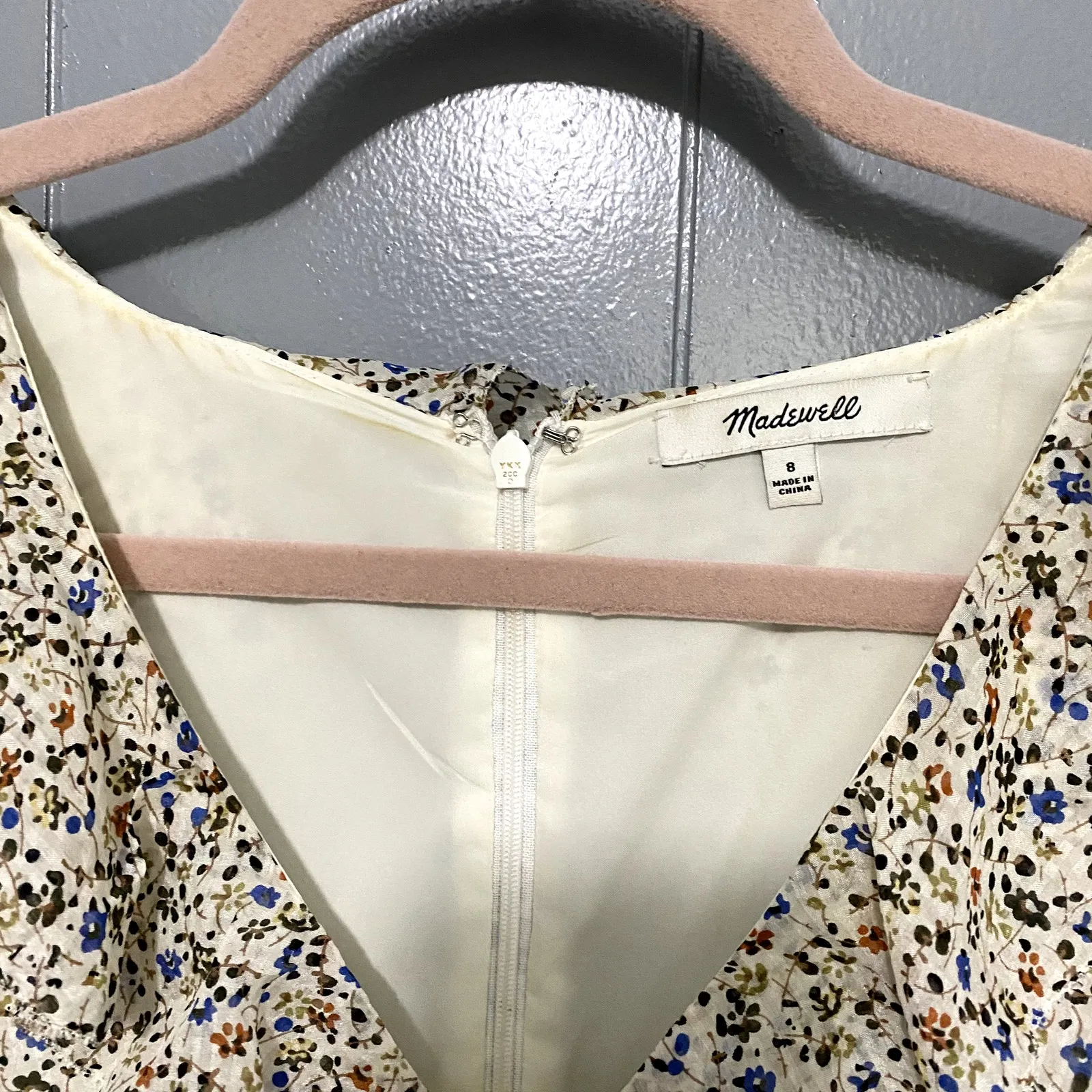 Madewell Cream Floral Silk Ruffle-Neck V-neck Cottagecore Preppy Mini Dress 8 - Image 6