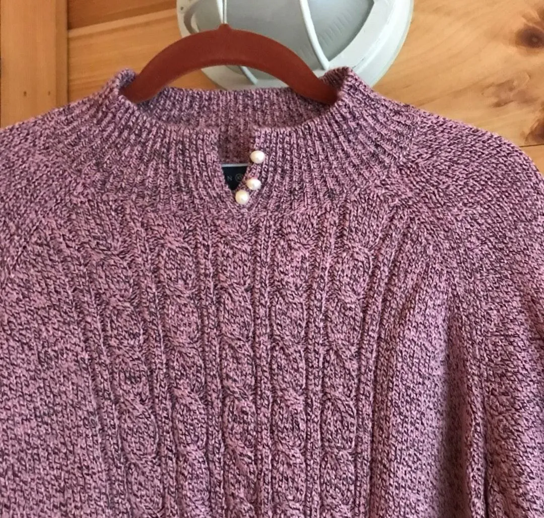 VINTAGE PINK PEARL BUTTON TURTLE NECK KNIT SWEATER Size L - Image 2