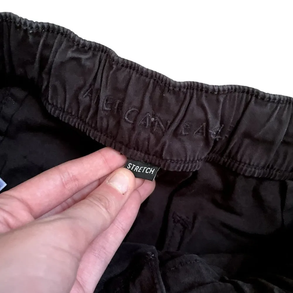 American Eagle stretch black denim jeans pockets drawstring waist casual basic - Image 3