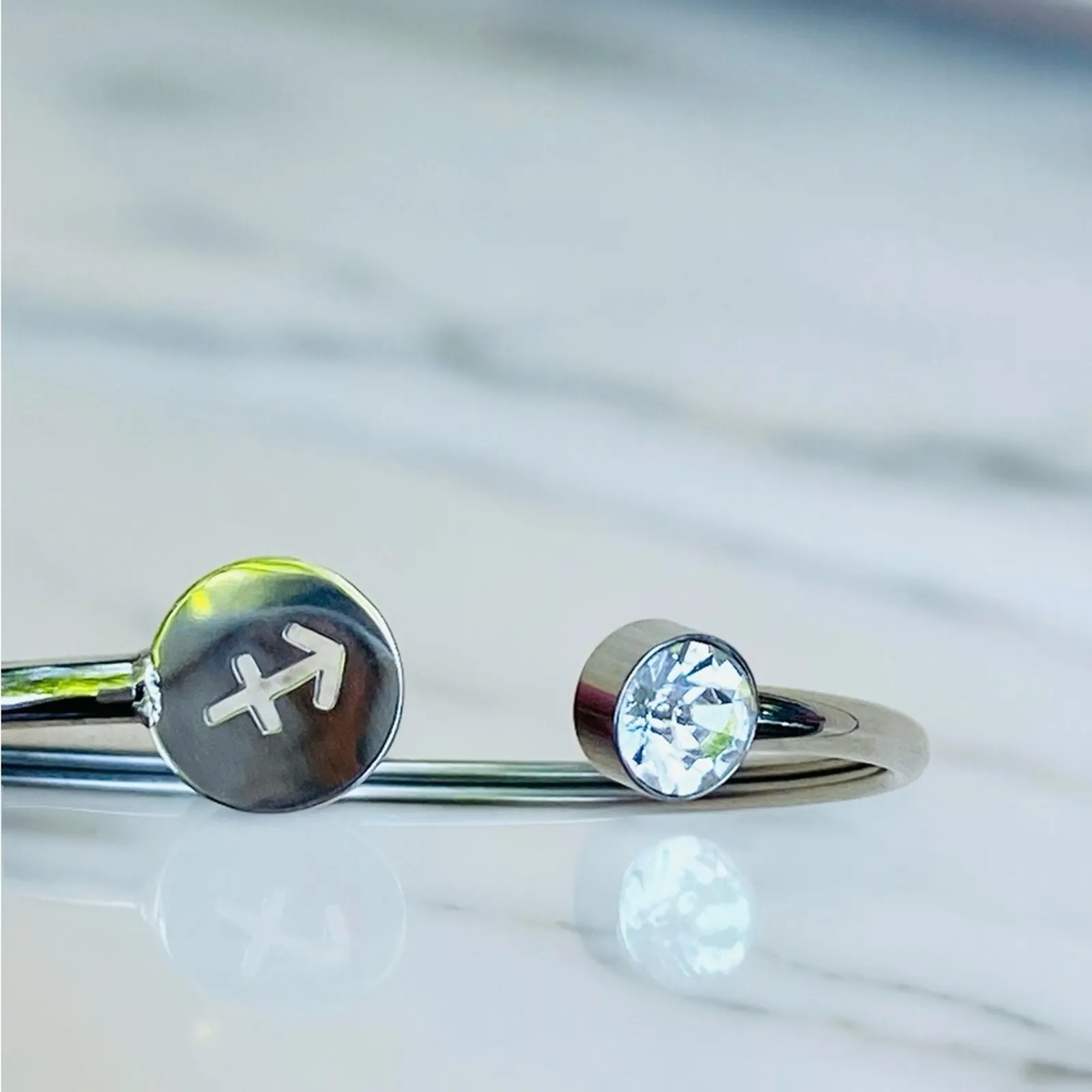 Sagittarius Sign Cubic Zirconia Zodiac Cuff Bracelet Stainless Steel NEW - Image 3