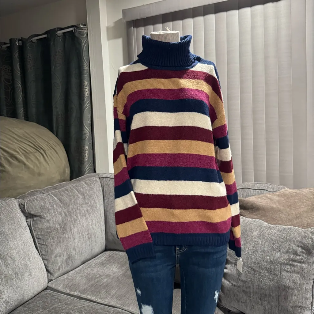 St. John's Bay Multicolor Striped Turtleneck Sweater - Image 3