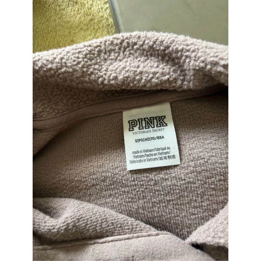 Victorias Secret PINK Fleece Varsity Cropped Sweatshirt Brown Sherpa Size Small - Image 2