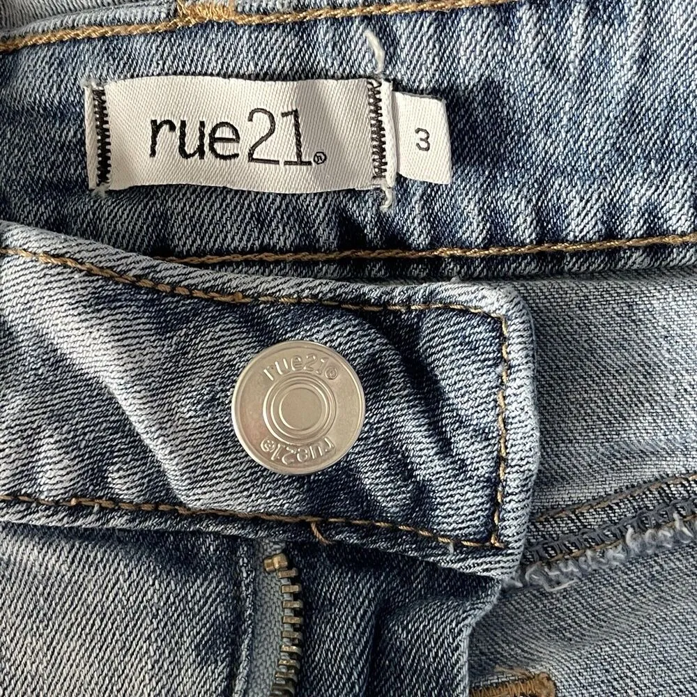 Rue21 JRs SZ 3 Festival Flare Jeans Hi-Rise Distressed Frayed Hems Two-Tone Boho - Image 8